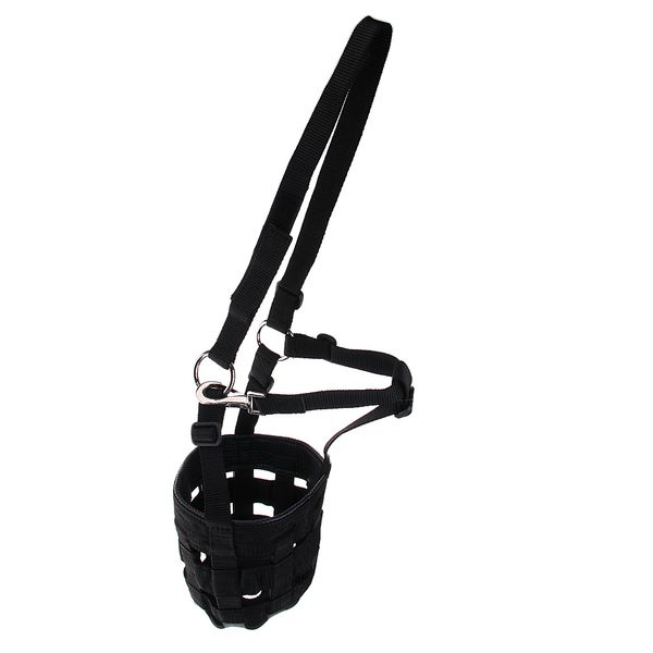 

horse pony nylon grazing muzzle with halter under chin adjustable all size black