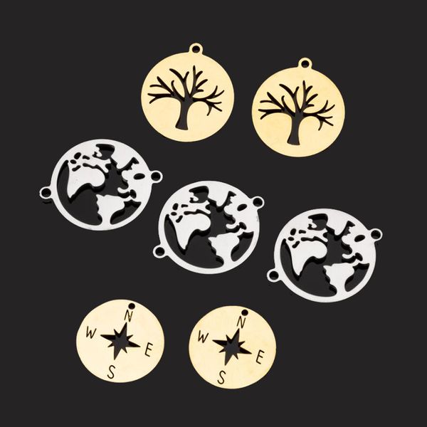 

jisensp vintage charms stainless steel pendant necklace earrings jewelry accessories diy compass tree charms bracelet, Bronze;silver