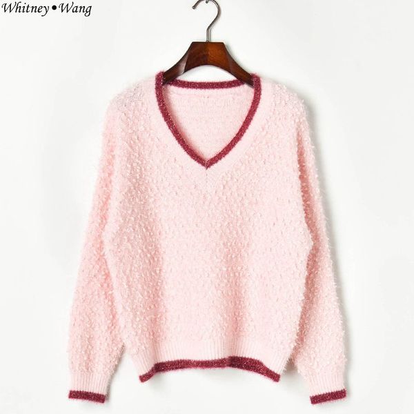 

whitney wang 2019 autumn winter fashion streetwear colors contrast shaggys mohair sweater women jumper sueter mujer invierno, White;black