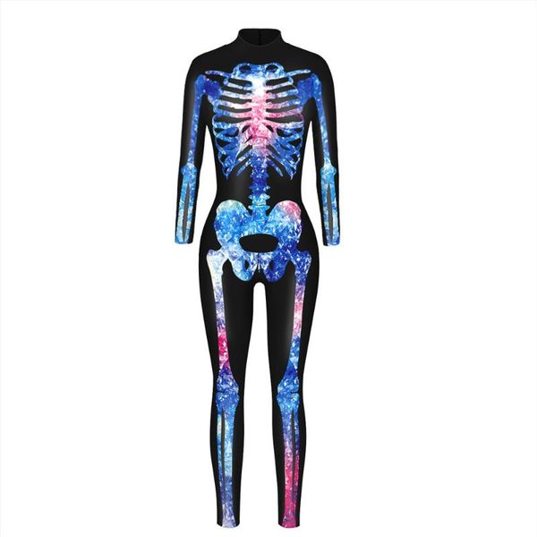 

women full sleeve halloween carnival scary skeleton jumpsuit horror skull witch gothic bodysuit nightclub zombie tight slim suit, Black;white