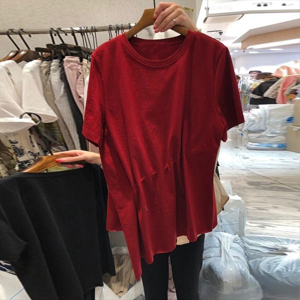 

2020 irregular scheming t-shirt female minority all-match t-shirt round collar short sleeve ins western style fashion, White