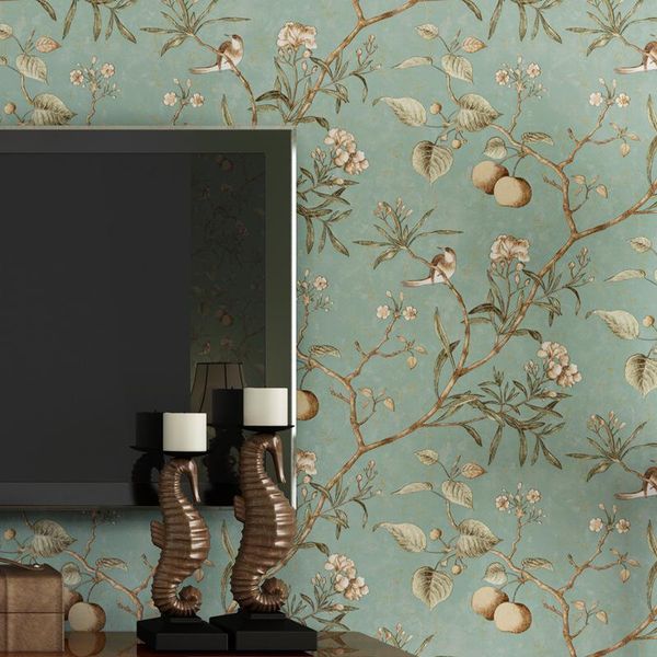 

american village retro wallpaper pastoral non woven wallpaper fruit tree flower bird bedroom living room decorative tv background wallpapers