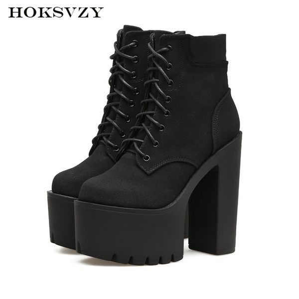 

2019 autumn and winter classic high thick bottom water table high heel boots winter boots women leather women -686-2, Black
