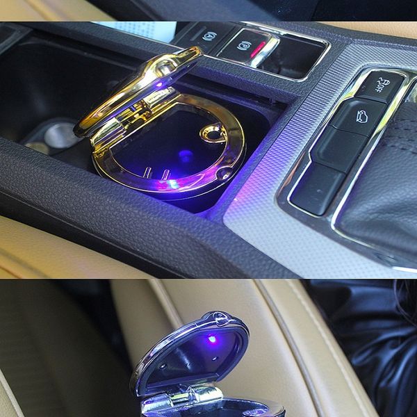 

automobile car ashtray cigarette storage box holder plastic portable stand universal fit creative smokeless led light metal wh