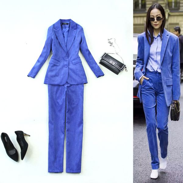 

womens formal suits women's pant suits corduroy suit jacket blazers & straight pants set office lady overalls set 2 pieces, White;black