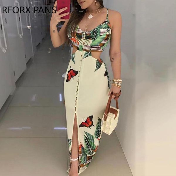 

spaghetti strap tropical print cutout dress women dress, Black;gray