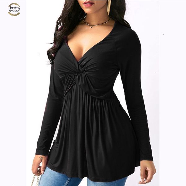 

women autumn draped long sleeve t shirts loose camiseta feminina deep v neck t shirts winter plus size long style, White