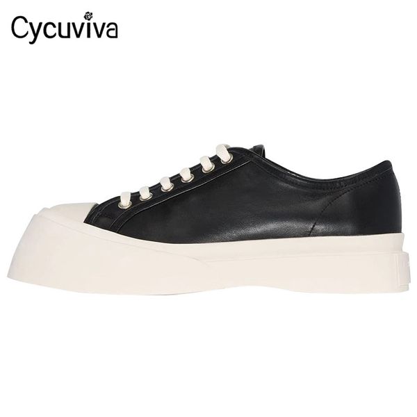 

fashion design thick bottom women shoes genuine leather white black round toe platform shoes woman lace up sneakers botas mujer