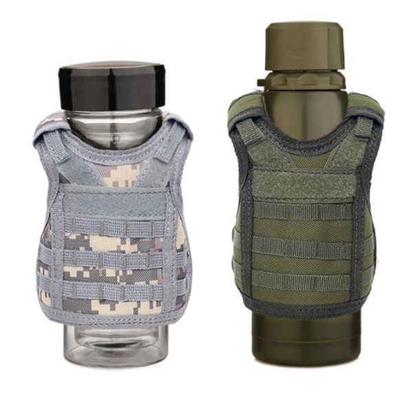 

outdoor hunting tactical vests molle mini miniature wine bottle cover vest beverage cooler adjustable shoulder straps, Camo;black