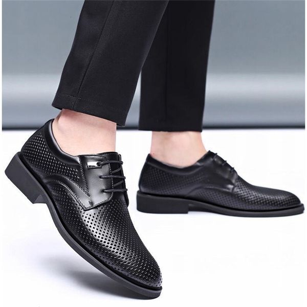 

hidden heel 6cm mens formal shoes genuine leather men wedding dress shoes male classic summer autumn ceremony oxford buty, Black