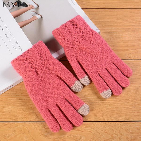

women fashion wool knitted gloves warm winter casual wrist touch solid screen mittens, Blue;gray