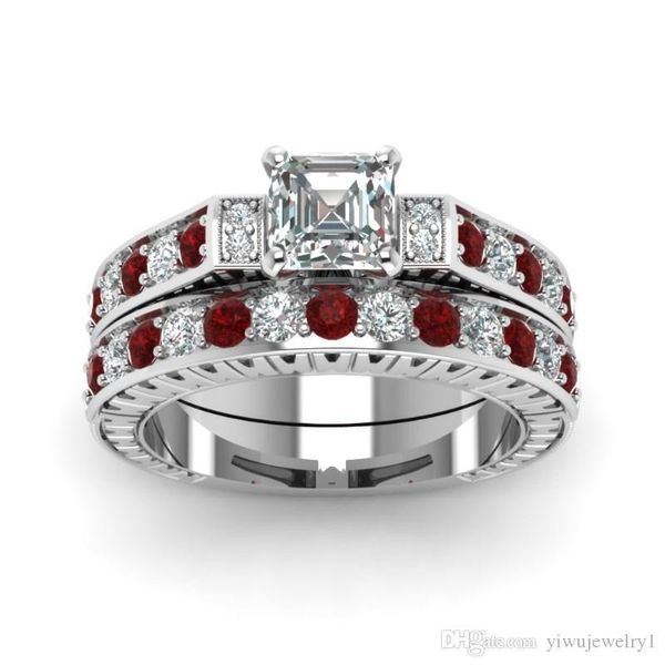 

925 sterling silver womens ring set white sapphire diamond ring bride wedding ring birthday party gift size 6 - 13