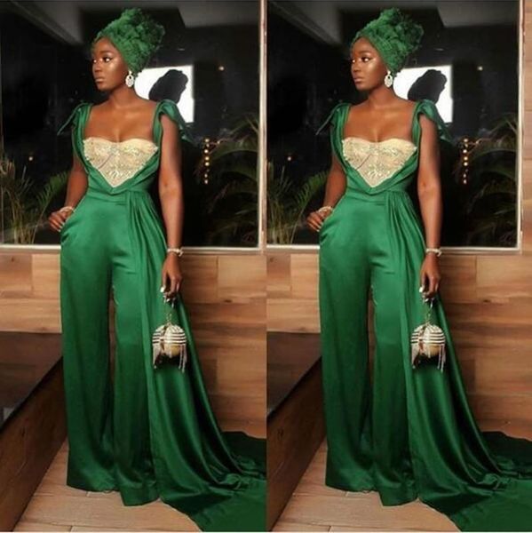 

green african 2020 jumpsuits prom dresses sweetheart beads crystal evening dress plus size chic party gown abendkleider, Black