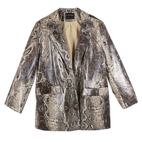 

locomotive style gray snake pattern pu leather jacket retro leopard pattern jacket oversize leather with lining wq2593, Black