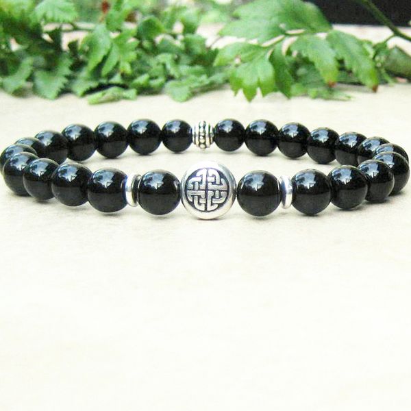 

оптовая 6 мм черный оникс браслет духовно мала stretch йога браслет ручной работы тибетский energy gem камень ювелирные изделия, Golden;silver