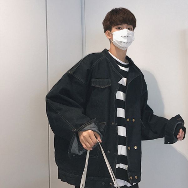 

2019 new oversized denim jacket men coat blue men's denim jacket double breasted hip hop streetwear mens korean, Black;brown
