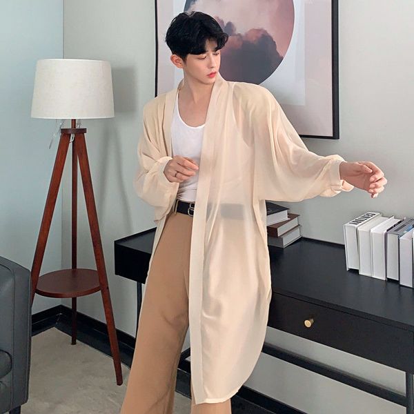 

men's thin windbreaker 2020 spring and summer new solid color loose long windbreaker young personality fashion trend men's, Tan;black