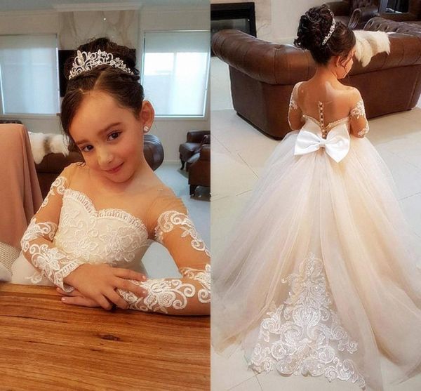 

white/ivory/champagne lace applique flower girl dresses with bow communion party prom princess pageant formal occasion, Red;yellow