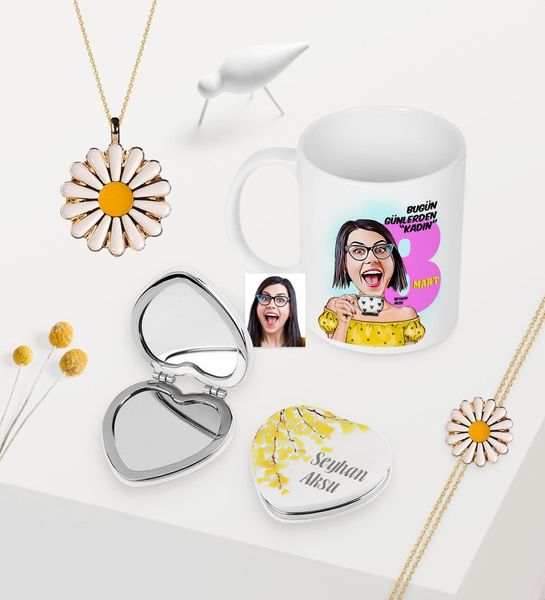 

women custom caricature of cup floral mirror daisy necklace bracelet set-3 other festive party supplies