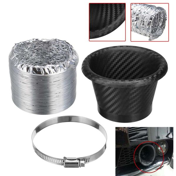 

aluminum car suv air intake pipe kit universal air intake pipe front bumper turbo turbine inlet funnel carbon fiber kit