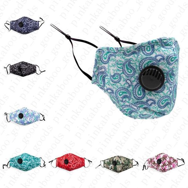 

women men dust-proof cotton face mask with breather valve filter pocket floral camo print mouth masks anti dust haze masks d52008