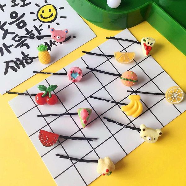 

girls cute candy color fruit vegetable hair clips elastic hair claw bands hairpins headbands kids accessories 6pcs a0064, Slivery;white