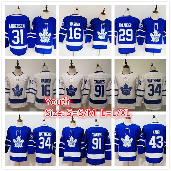 

Youth Toronto Maple Leafs 91 Tavares 34 Matthews 16 Mitchell Marner 29 William Nylander 31 Frederik Andersen Kids hockey Jerseys embroidered