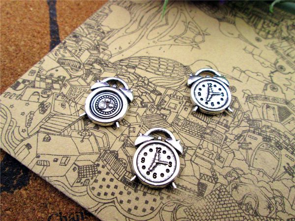 

45pcs alarm clock charms antiqued silver tone alarm clock charm pendants 18x14mm, Bronze;silver