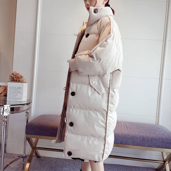 

thick warm corduroy women winter jacket single-breasted long winter coats parkas stand collar padded jacket quilted coats c5981, Black