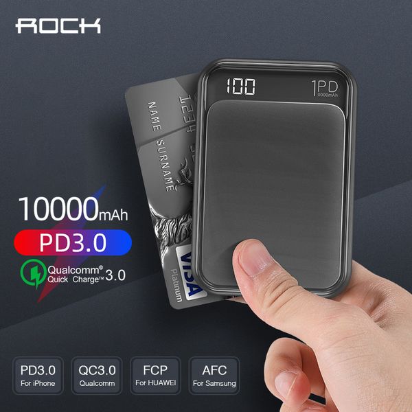 

rock mini power bank 10000mah led qc3.0 pd fast charging portable powerbank external battery pack charger poverbank for xiaomi