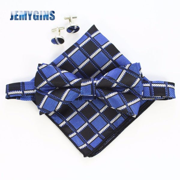 

ricnais fashion men's cufflinks bowtie and pocket squares set man bow tie handkerchief set for wedding vintage plaid hanky, Blue;purple