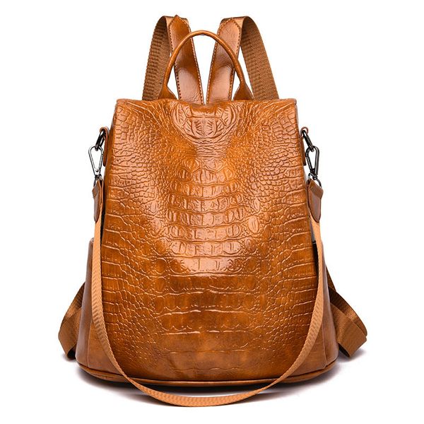 

2019 daypacks ladies school anti-theft crocodile leather vintage bag bags backpacks travel shoulder female casual women mochilas wtjwj, Red;black