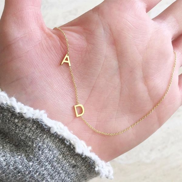 

cute double letters necklace stainless steel jewelry personalized mini two initials custom chain necklace collares de moda 2019, Silver