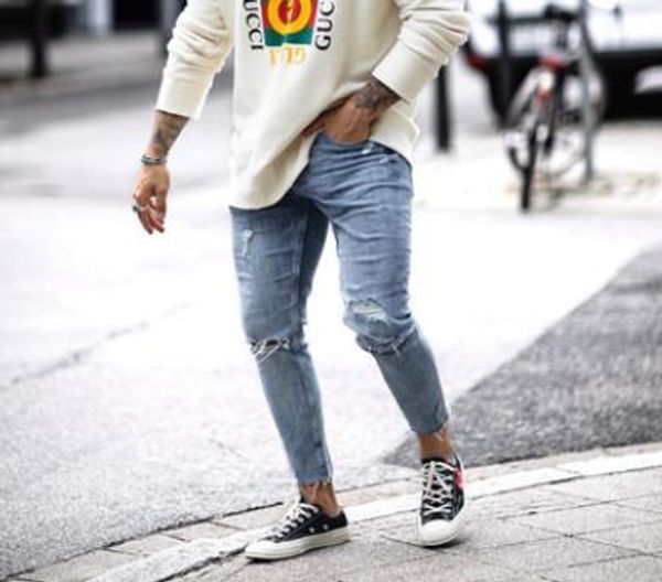 

mens summer 19ss jeans spring new nineth length denim blue slim fit trousers pants