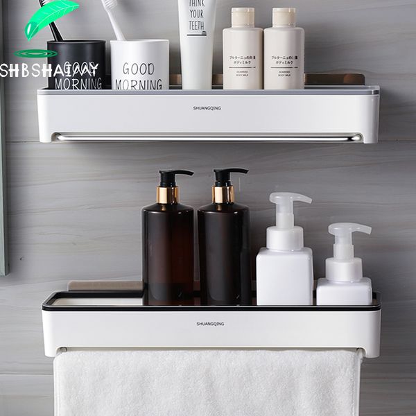 

white black bathroom/kitchen multifunction shelves with tower bar wall mounted shower holder bathroom accessories