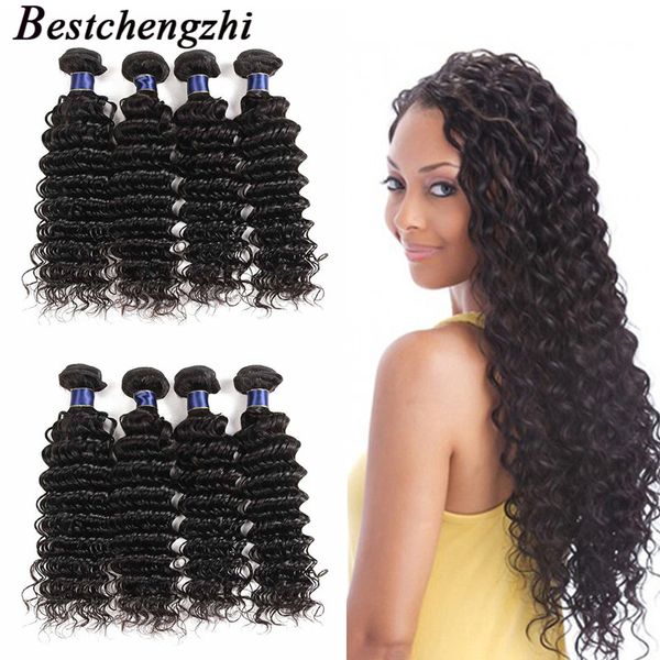 

8a дешевые утки человеческих волос бразильская глубокая волна девственные волосы 4шт необработанные бразильские девственные волосы глубокая, Black;brown