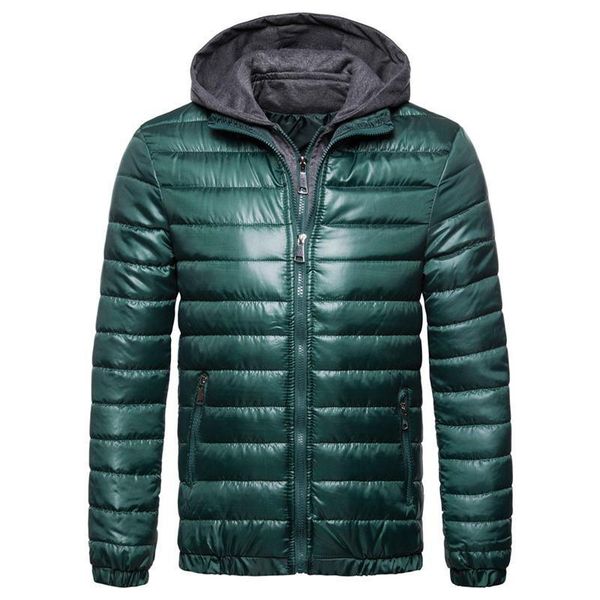 

solid color striped hooded fake two piece mens outwear fashion winter mens mens jacket coat, Black;brown