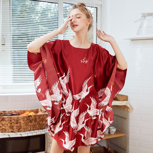 

plus size fashion female robe bath gown printed design women rayon nightdress summer nightgown pijama mujer zh887k, Black;red