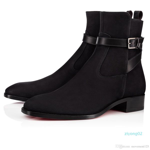 

new [original box,a++ super]comfortable red bottom kicko flat for men ankle suede leather luxury party dress retro masculine z02, Black
