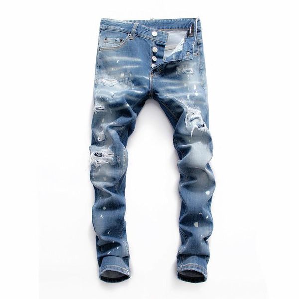 

19ss мужские роскошные дизайнерские джинсы черные рваные штаны лучший вариант италия новое высокое качество бренда байкер мото рок бестселле, Blue