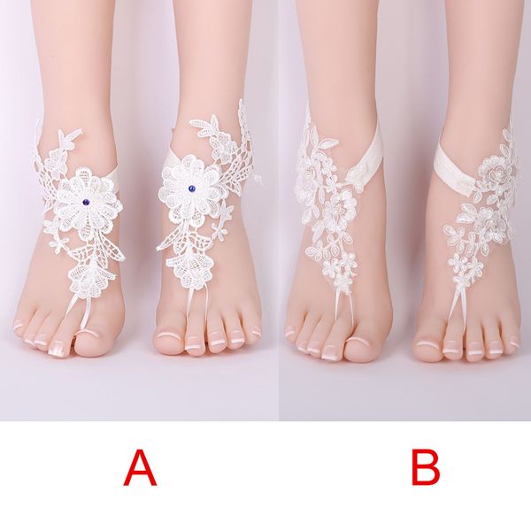 

1 pair women bridal beach foot chain wedding anklets lace decor barefoot chain fea889, Red;blue