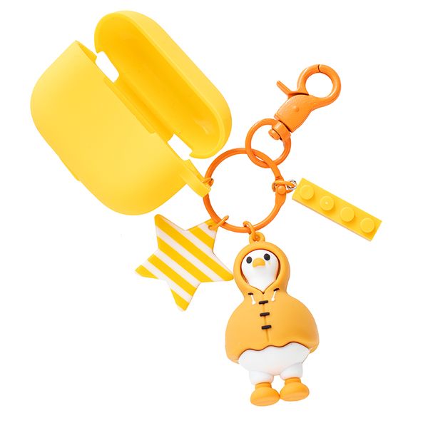 

chunou lovely yellow duck doll key chain funny silicone blocks pentagram bell keyring charm women bag earphone cover keychains, Silver