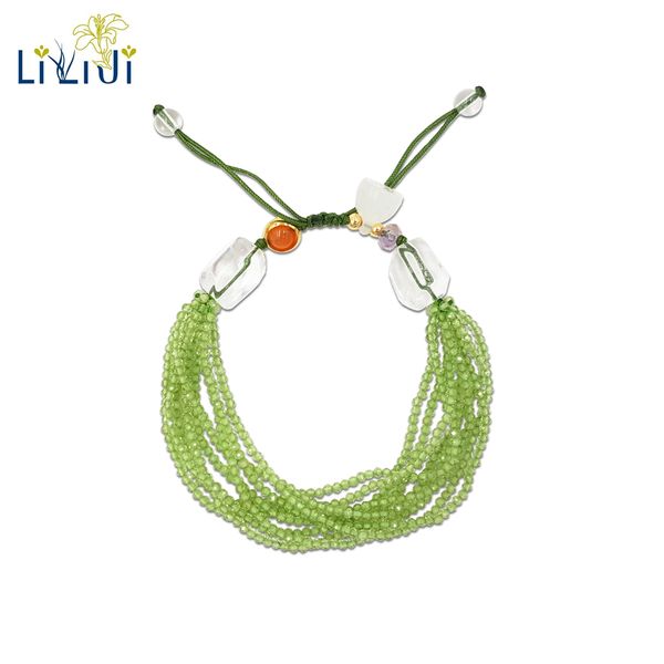 

lily jewelry stone shining peridots bracelet clear quartzs ametrines carnelians lotus fashion shining bracelet 17cm-24cm, Black