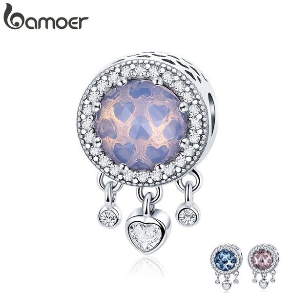 

bamoer 3 цвет подлинный стерлингового серебра 925 сердце сияющий кристалл мотаться сердце подвески fit шарм браслеты серебряные украшения sc