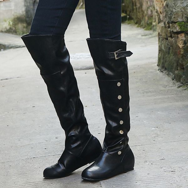 

oeak spring autumn knee-high boots women fashion white flat woman leather shoes winter large size 35-43, Black