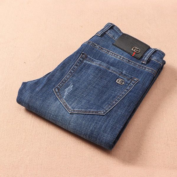 

2019 summer style lugu vdam1 famous brand men's washed design casual slim summer lightweight stretch skinny jeans straight biker skinny, Blue