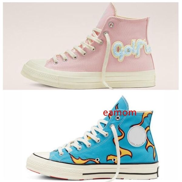 

golf le fleur x chuck 70 10s chenille flames hi men women star skateborad shoes athletic glf  high pink blue canvas sneaker, Black