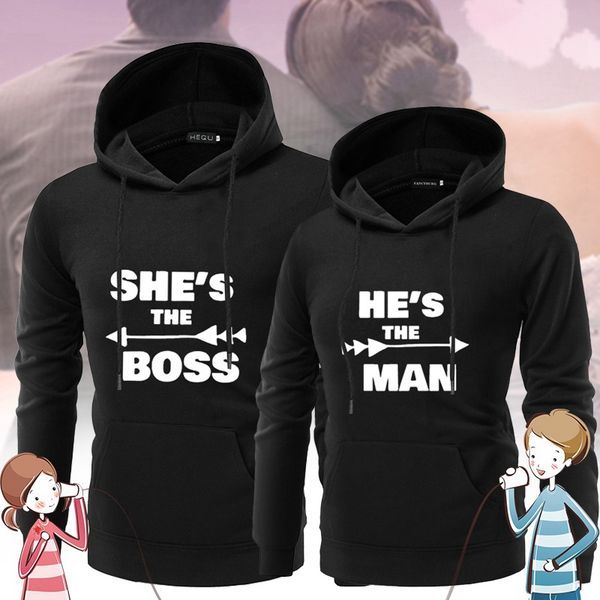 

she the he's the xmas couple hoodies chritsmas costumes women men lovers sweatshirt sudaderas de mujer, Black