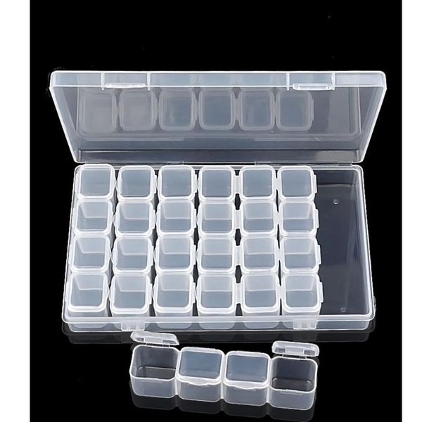 

28 grids empty nail art decoration storage nail glitter case rhinestone crystal bead box accessories container tool, Silver