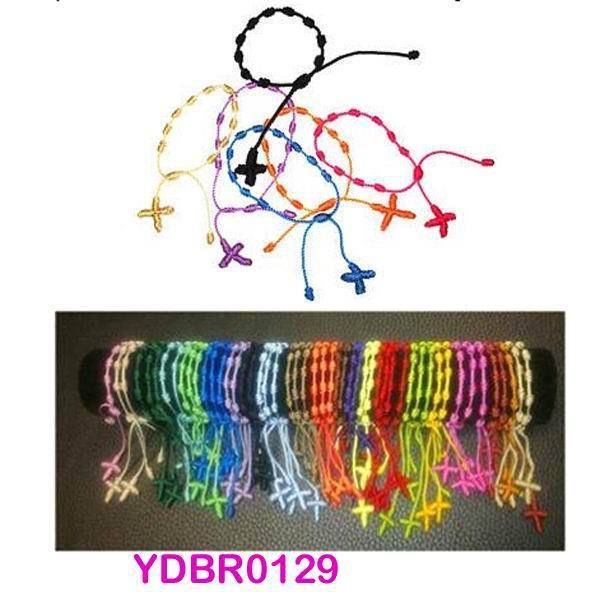 

50pcs/lot mix colors wholesale pulseras decenarios,handmade cross knotted rosary bracelets, Golden;silver